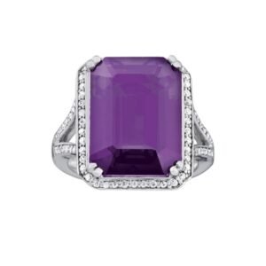 Emerald-Cut Halo Color Fashion Rings