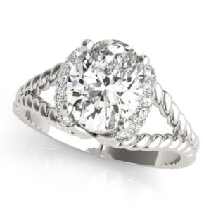 Braided Shank Halo Oval Cut Engagement Ring