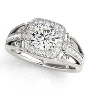 Vintage Single Row Halo Migrain Engagement Ring