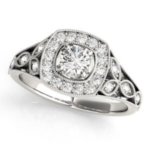 Vintage Style Halo Milgrain Engagement Ring