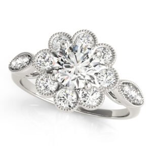 Bezel Set Round Halo Milgrain Engagement Ring