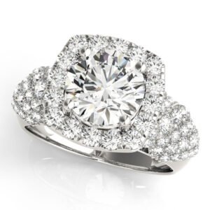 Multirow Pavé Halo Engagement Rings