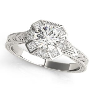 Vintage Style Halo Filigree Engagement Ring