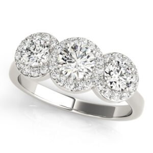 3-Stone Round Halo Engagement Ring