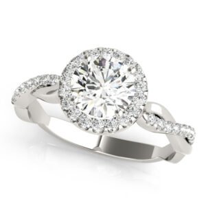 Single Row Twisted Shank Round Halo Engagement Ring