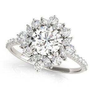 Mixed Shape Halo Round Engagement Ring