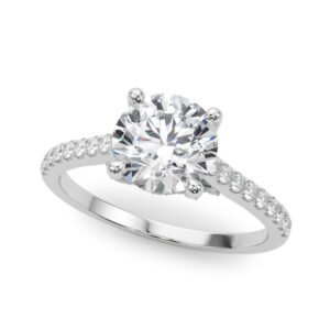 Single Row Prong Hidden Halo Engagement Ring