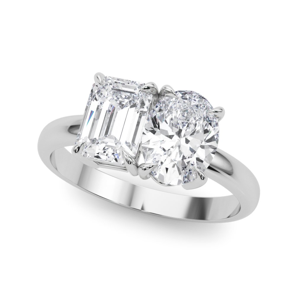 2-Stone Oval & Emerald Engagement Ring