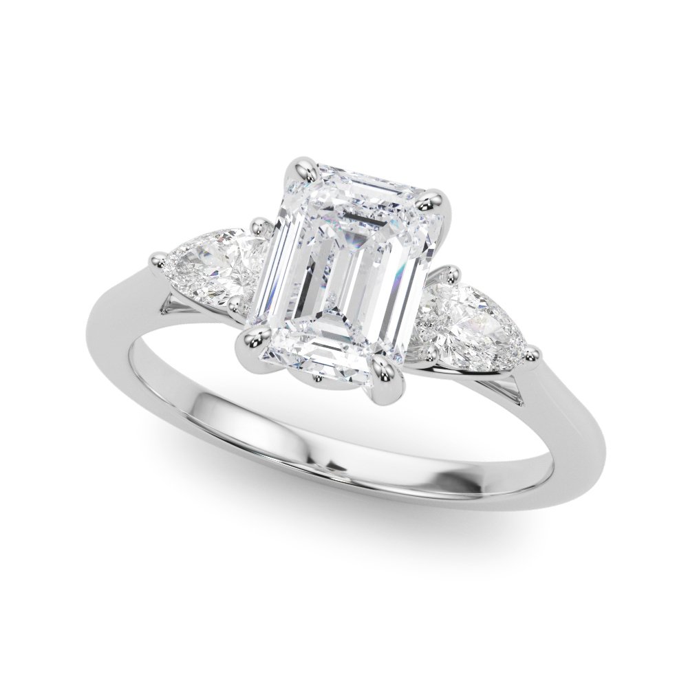 3-Stone Emerald Engagement Ring W/ Pear Sides