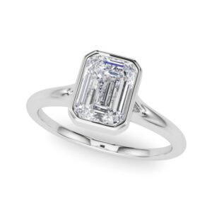 Bezel Set Emerald Cut Solitaire Engagement RIng