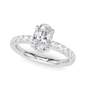 Single Row Prong Set Oval Center Engagement Rings