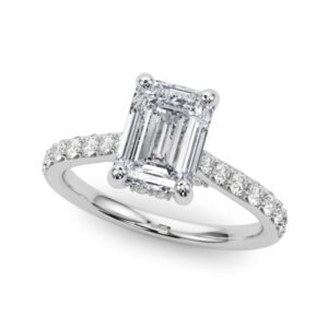 Prong Set Emerald Cut Hidden Halo Engagement Ring